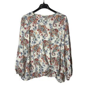 Avenue Semi Sheer Blouse Top Size 18/20 Twist Front Paisley Floral Multicolor